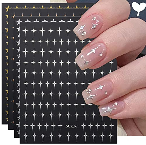 JMEOWIO Nagelsticker Bunte Sterne 12 Blatt Nail Art Sticker Selbstklebend Nagelaufkleber Silber Dekoration Nageldesign Zubehör