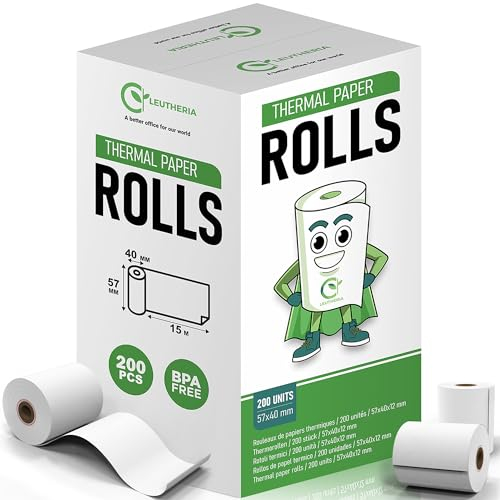 200 rullar pos - Termopappersrulle för kreditkort - 57x40x12mm LÄNGD XL 15M - Termopappersrullar för kassakvitto/kreditkortskvitto/kortrulle/skrivare - BPA-fria