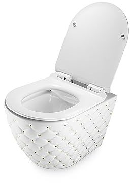 RD Luxury Spülrandloses Wand-WC Weiß-Gold – Hänge-Toilette aus Keramik mit Softclose WC-Sitz,inklusive Schallschutz & Komplettset