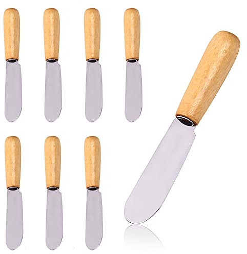 8 Pcs Multi-Function Butter Knives Stainless Steel Wide Butter Spreaders with Imitation wood handle for Cheese Butter Cream
