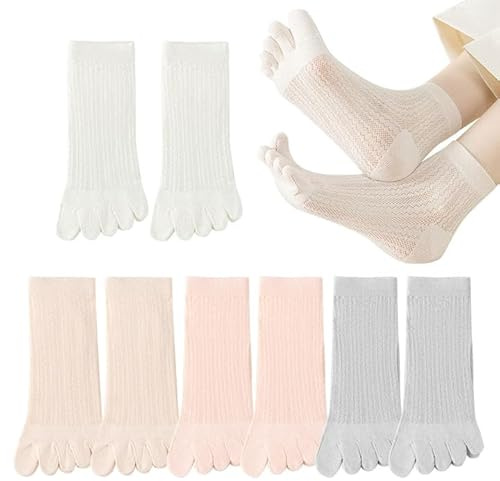 EUPSIIU 4 Paires Chaussettes à Doigts Femme, Orteils Séparés, Respirant, Running, Yoga, Danse (Coton, 4 Couleurs)