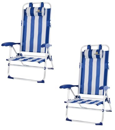 CREVICOSTA QUALITY MARK MARCAS DE CALIDAD - Lote de 2 Sillas Bio 12009. Sillas de Playa Plegable con reposabrazos y 9 Posiciones (Marinero)