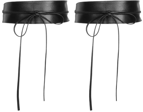 2 stycken bälten för kvinnor, läderbälte för kvinnor, svart brett bälte, elastiskt brett bälte, midjebälte, brett bälte för kvinnor, korsettbälte, pirattillbehör för kvinnor, svart, En Storlek