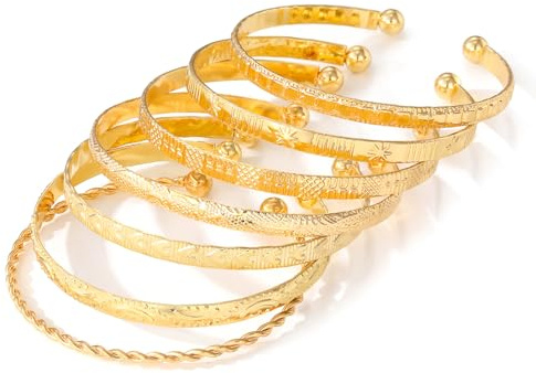 IFKM Gold Bangles Bracelets for Women 14k Gold Plated Multi Layer Stackable Cuff Bracelet Set