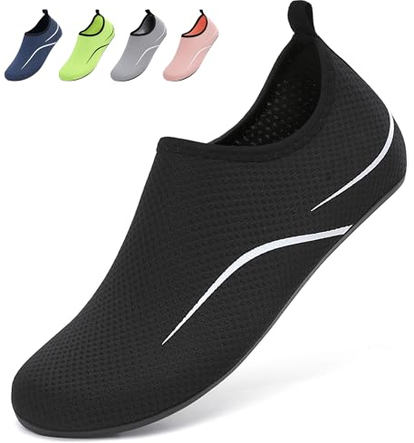 BARFULKER Badeschuhe Damen Herren Wasserschuhe Schwimmschuhe - Unisex Schnell Trocknend Aquaschuhe Leicht Strandschuhe Surfschuhe für Beach Pool Surfen Yoga, Schwarz, 44 EU