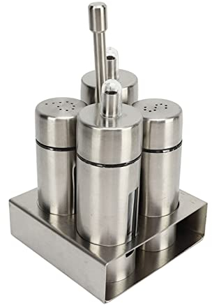 Oliera Sale Oliera Set 304 In Acciaio Inox Aceto Bottiglia Pepe Shaker con Base Stand per Cucina Ristorante