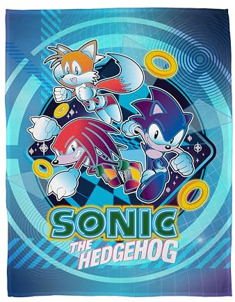 Sonic the Hedgehog Fleece Blanket | Super Soft Warm Throw with Sherpa Reverse, Featuring Sonic, Tails and Knuckles Design | Perfect For Home, Bedroom, Sleepovers & Camping | Size 100 x 150cm | Blue