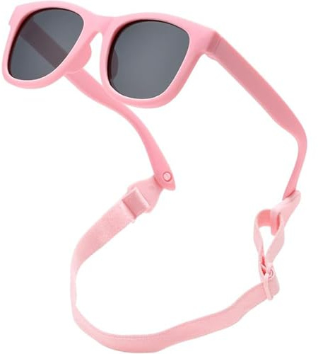 XcnPer Baby Sunglasses Polarized 0-24 Months - UVProtection with Snap Strap, Soft Silicone Frame for Newborns & Infants (Purple-Pink