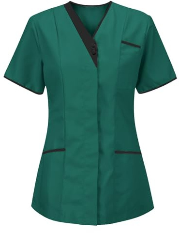 Casacks Donna Cura Medica Abbigliamento Professionale Casacca Ospedale Abbigliamento da Lavoro Canottiera Manica Corta V Scollo Tshirt Infermiera Vestiti Uniformi di Cura per Infermiere