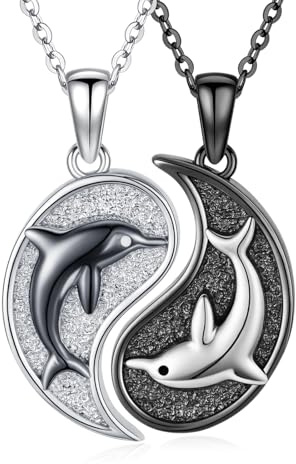OHAYOO Delfin Yin Yang kedja 925 sterlingsilver Ying Yang parkedja partner kedjor bff vänskapskedja smycken för män kvinnor du och honom, normal, Sterlingsilver, Ingen ädelsten