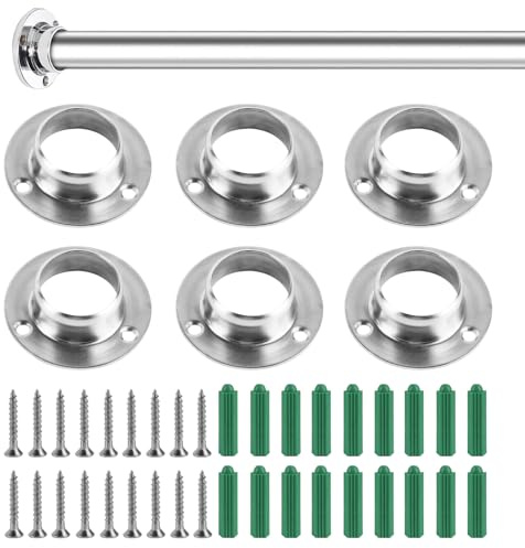 QiXinGYL 6 Pcs Wardrobe Rail BracketsRound Curtain Pole Brackets 25mm | Heavy Duty Closet Rod End Bracketsfor Clothes Rail Towel Bar Shower Rods Curtain,with Screws