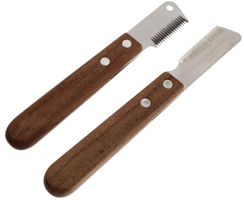 Totority 2 Cepillos Deslanadores para Perros Hojas de Acero Inoxidable, Mango de Madera Ergonómico para Zurdos y Diestros, Herramienta de Aseo Profesional para Eliminar Pelo Muerto