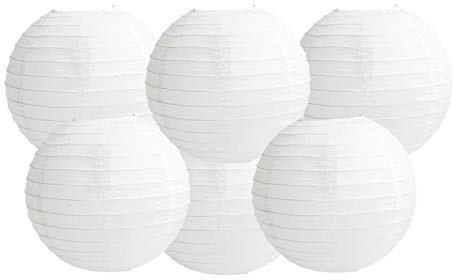 Paper Lanterns Mix Color Packs of 6 Round Paper Lanterns Lampshade Party Decorations (All White, 16 (40 Cm))