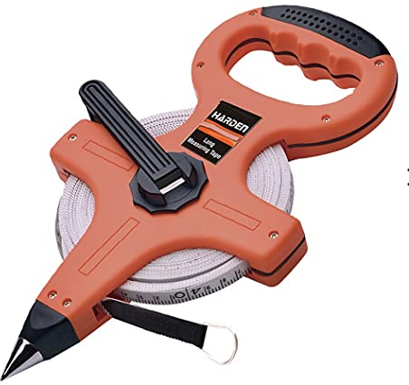 Edward Tools Measuring Tape Reel - 100 Ft. / 30 Meter - Inches/Metric - Long Measuring Tape - Heavy Duty Fiberglass Blade - for Surveying, Sports, Logging - Quick Retract - Universal Grab Hook
