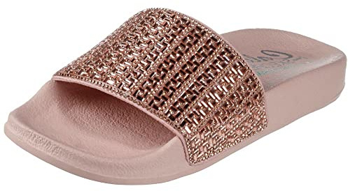 Skechers Women's Pop Ups New Spark Sandals, Rose Gold Canvas/Rhinestone Trim, 8 UK