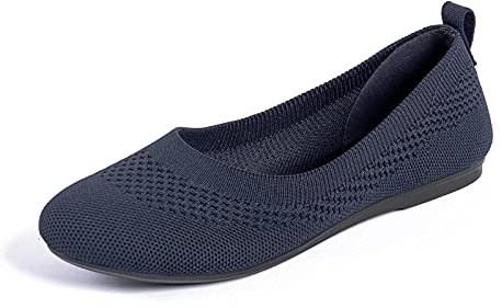 Frank Mully Ballerines Plates à Enfiler en Tricot pour Femme - Escarpins à Bout Rond, Bleu, 36.5 EU