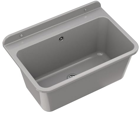 Granitan Ausgussbecken für Garage Keller Werkstatt und Waschküche - Universal Waschtrog mit Siphon - Waschbecken Wandmontage aus Polypropylen - 61x41x30 cm Breit - Grau - Lux