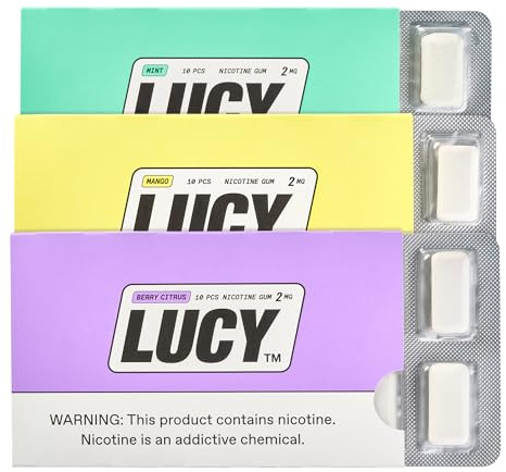 LUCY™ Nicotine Gum 2mg, 90 Count, Mint, Berry Citrus, Mango - Canada NPN# 80120060 - NRT Stop Smoking Aid, Reduce Withdrawal Symptoms & Cravings