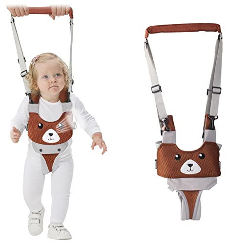 IULONEE Lauflernhilfe Gehhilfe für Baby Stehen und Gehen Lernen Helfer 4 in 1 Funktionale Verstellbar Walker Sicherheitsleinen für Kinder 7-24 Monate (Mesh Braun)