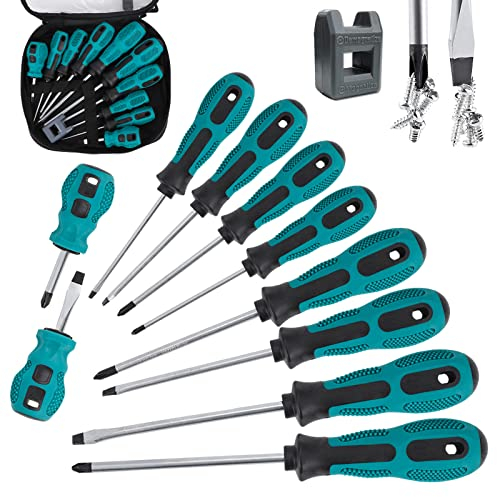 10 Stk Schraubenzieher Set 5 Kreuzschlitz Schraubenzieher 5 Flachem Kopf Schraubendreher Magnetischen Spitzen Schraubendreher Chrom-Vanadium-Stahl Schraubendreher mit Aufbewahrungstasche Magnetisierer