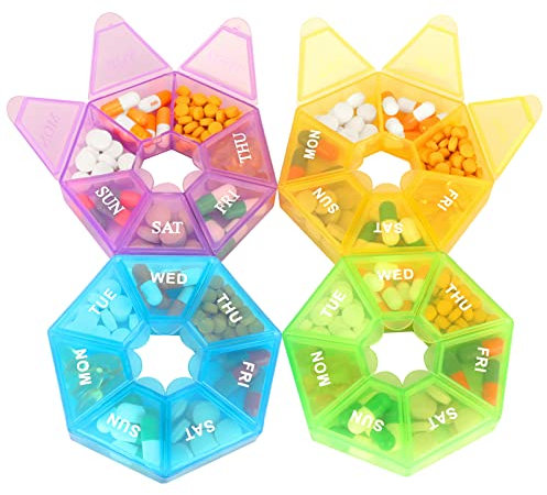 Sheryl&Rain 4 Pezzi Porta Pillole Settimanale a 7 Scomparti,Portapillole Settimanale,Porta Pastiglie Settimanale,Portapillole Giornaliero,Porta Pastiglie Giornaliero,Porta Medicine Settimanale