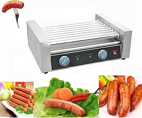 Hot Dog Maker Machine Électrique Commerciale De Saucisse De Rouleau De Hot-dog Hot-dog, Machine De Cuiseur De Gril De Rouleau D'acier Inoxydable 9, Double Contrôle De Température, Cuiseur De Gril De S