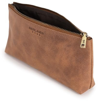 Berliner Bags Vintage Kosmetiktasche Anna, Kleiner Kulturbeutel, Schminktasche aus Leder, Federmäppchen für Damen - Braun