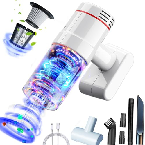 Handstaubsauger, 16000Pa Akku 6000mAh Beutellos Nass Trocken Testsieger Autostaubsauger 2-Stufen-Saugleistung Mini Kabellos Handsauger für Auto,Haus,Tierhaare,Edelstahlsieb+Filter,Weiß[Stark A++]