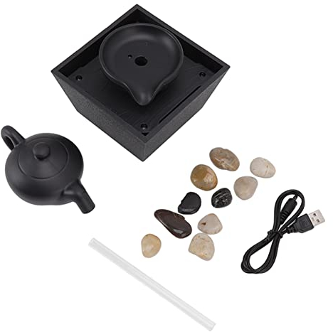 Adorno de fuente, plástico, fuentes de mesa, fuentes de interior y accesorios, tetera flotante, fuente de agua, decoración de cascada de mesa con luces LED, piedras USB