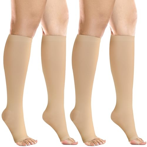 +MD 2 Pairs Medical Compression Socks for Women & Men, Knee High Open Toe Stockings, Circulation Support & Comfort Hose Nude, X-Large