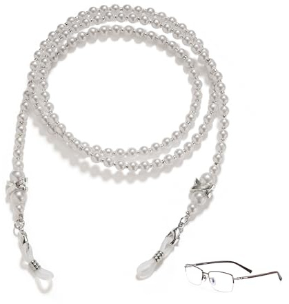 YJFY Collana per Occhiali Donna con Perle di Vetro, Catena Decorativa e Antiscivolo