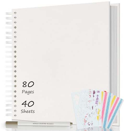 AIOR fotoalbum för egendesign och limning, gör-det-själv spiralalbum 80 sidor, fotoalbum scrapbook 30,5 x 30,5 cm, fotobok för baby, alla hjärtans dag, födelsedag, årsdag, gåva (vit)