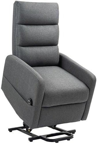 HOMCOM Fernsehsessel mit Aufstehhilfe Elektrisch Relaxsessel mit Liegefunktion, Taschenfederkern, Fußteil, TV-Sessel mit Seitentasche, Fernbedienung und Leinenoptik, Dunkelgrau