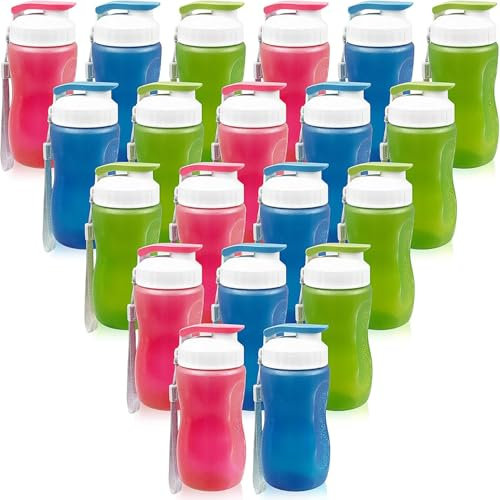 MSYU 20 Pcs Water Bottles Bulk, 350 ml Plastic Sports Water Bottle Gym Lightweight Snap Lid Water Bottle Easy Carry Leak Proof Travel Bottles for Kids Adults School Thanks Gift Outdoor Fitness