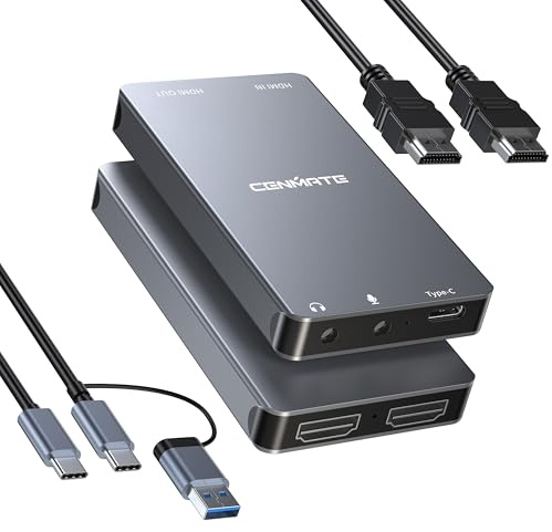 CENMATE Scheda di acquisizione HDMI in alluminio, USB 3.0 1080P 60FPS Scheda di acquisizione audio video per streaming/giochi/videoconferenze, scheda di acquisizione ingresso 4K a 60Hz e pass-through