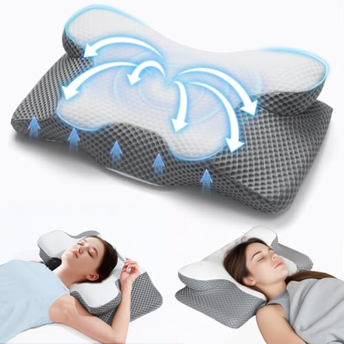 Trongle Nackenkissen Kopfkissen, Memory Foam Kissen, Ergonomisches Orthopädisches Kopfkissen, 2 Schlafhöhen, Bequemes Schlafkissen für Seitenschläfer, Rücken- und Bauchschläfer