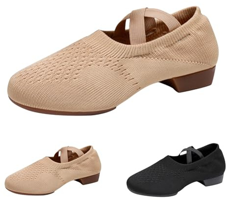 Chaussures de ballet pour femme - Semelle divisée - Élégantes et confortables - Chaussures de danse latine plates - Chaussures de gymnastique - Salsa - Salle de bal - Ballerines à lanières, Kaki2, 38