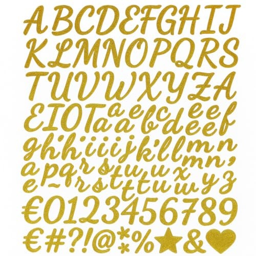 5 Sheets Personalised Gold Vinyl Letter Stickers – Self Adhesive Alphabet and Number Decals for Scrapbook Mailbox Water Bottles DIY Crafts