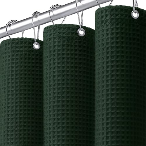 XOGUIBO Waffle Weave Shower Curtain - Dark Green Cotton Fabric Texture Heavyweight Shower Curtains for Bathroom,Washable,72Wx72L