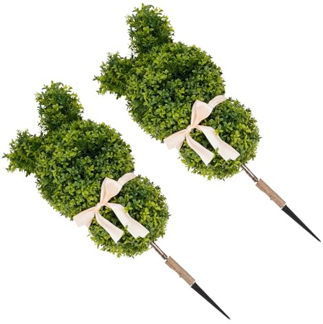 Conejo Topiary 3D – Juego de 2 conejos artificiales de boj para jardín, decoración al aire libre, resistente a la intemperie, para jardín, terraza, Pascua (verde, 89 cm)