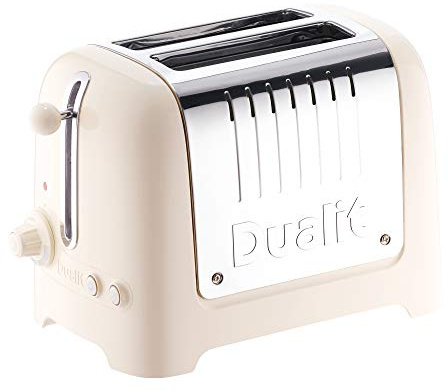 Dualit 2 Slice Lite Toaster, 1.1kW Toasts 60 Slices an Hour, Polished with Canvas White Trim, Bagel & Defrost Settings, 36 mm Wide Slots, 26263