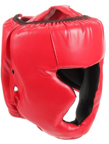 VICASKY Youth Wrestling Headgear Leather Head Guard with Breathable Sponge Padding for Boxing Taekwondo Mma Karate Protection in Red Comfortable Lightweight Helmet for Boys