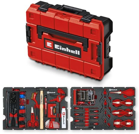 Original Einhell E-Case valigetta attrezzi 153 pezzi hobby (DIY, set riparazione elettronica, pinze da elettricista, set capicorda, spazzola metallica a mano, lime, morsetti, valigetta sistema)
