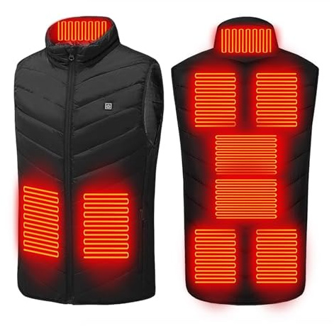 YAOJIWANG Gilet Chauffante Homme Femme Veste Chauffant USB avec 9 Zones de Chauffage et 3 Températures Réglables Blouson Sans Manche Doudoune Chaude Imperméable Vêtements pour Ski Moto Chasse Camping
