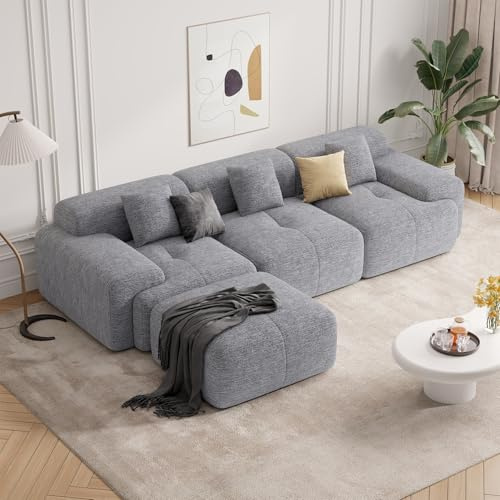 Hawthyhone L Shaped Corner Sofa 310cm Chenille Sofa, Grey