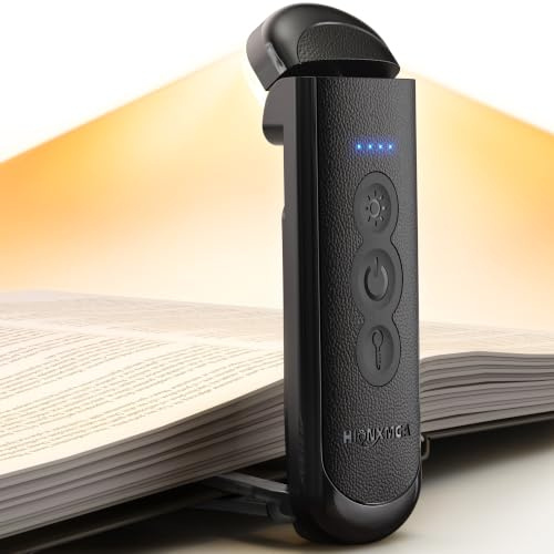 HIONXMGA Book Light, Reading Light Clip On for Books in Bed, Rechargeable | 700mAh Battery,Up to 140H Runtime,USB-C,3 Colour Temperatures,5 Brightness Levels,30-Min Sunset Mode,Black