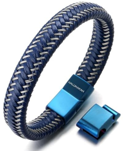 HALUKAKAH ● Jazz ● Herr Äkta Läder Armband Titan Magnetlås Storlek Justerbar 8.5-9(21.5-23cm) med Gratis Presentbox
