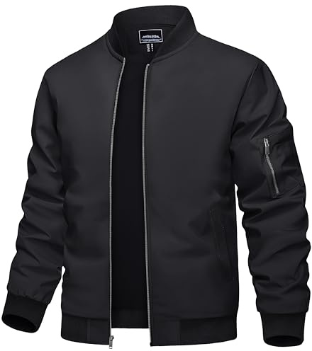 TACVASEN Men's Jacket Lightweight Style Sportwear Bomber Windbreaker Casual Jackets Spring Autumn Varsity Coats Black L