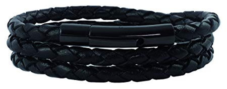König Design Lederkette Lederband Leder-Armband 4 mm Herren Halskette Schwarz 45 cm lang mit Hebeldruckverschluss geflochten