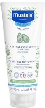 Mustela Gel Limpiador 2 en 1, Cuerpo y Cabello, para Bebés, Niños, Apto para Toda la Familia - Cómodo para Usar Fuera de Casa, 95% Ingredientes de Origen Natural (200ml)